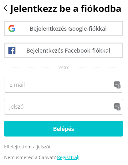 Canva bejelentkező felülete