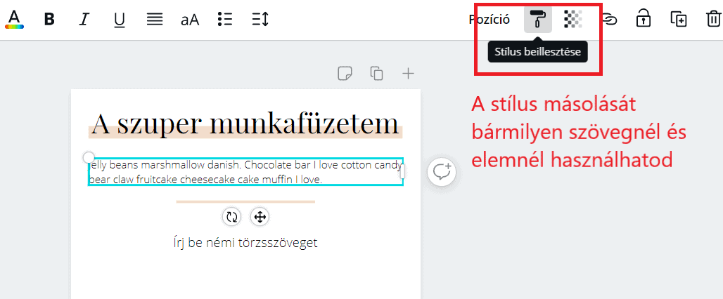 A stílus beillesztése lehetőség a Canvában