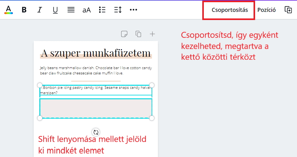 Csoportosítás használata Canvában